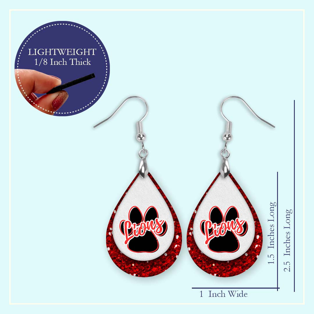 Handmade Red and White Lion-Themed Earrings for School Spirit and Football Fans