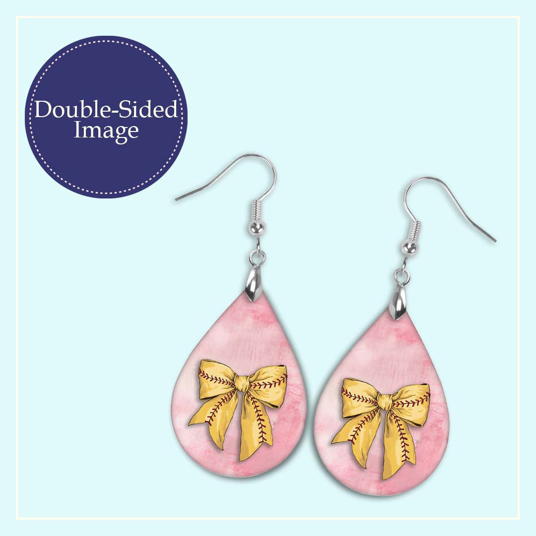 Softball Earrings Pink Dangle Boho - Printed Wood Coquette