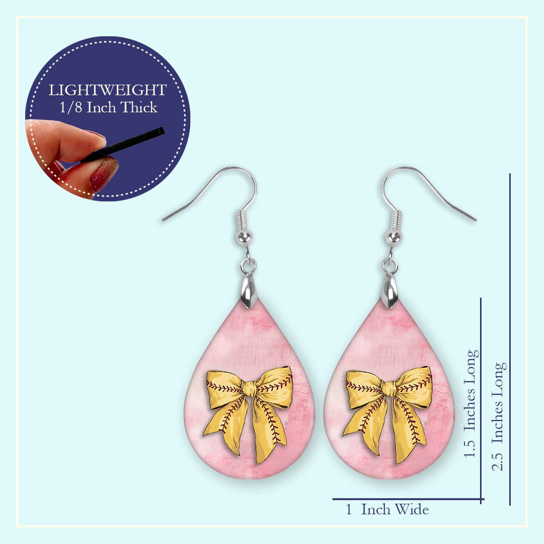 Softball Earrings Pink Dangle Boho - Printed Wood Coquette