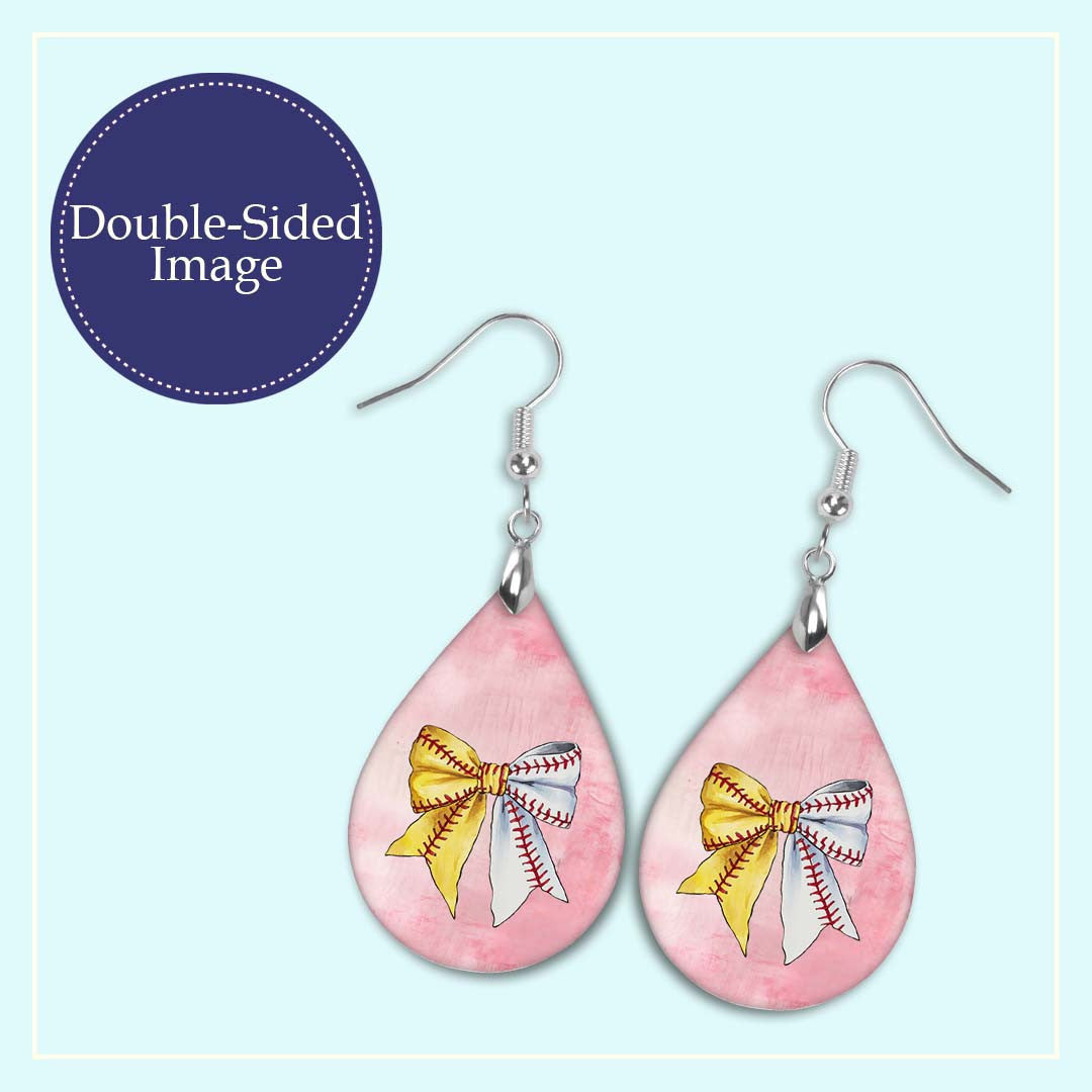 Softball Baseball Pink Dangle Earrings Boho Coquette Bow