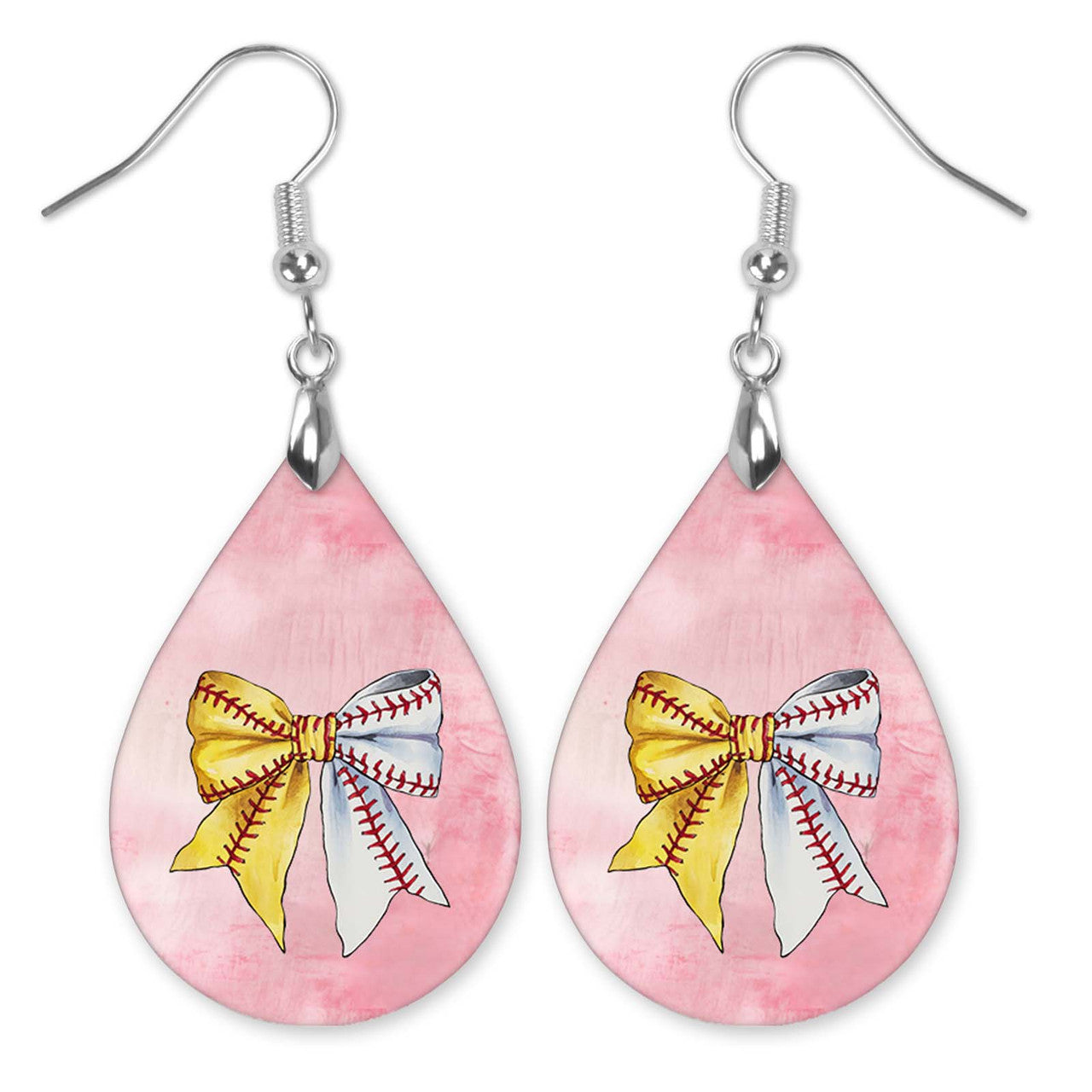 Softball Baseball Pink Dangle Earrings Boho Coquette Bow