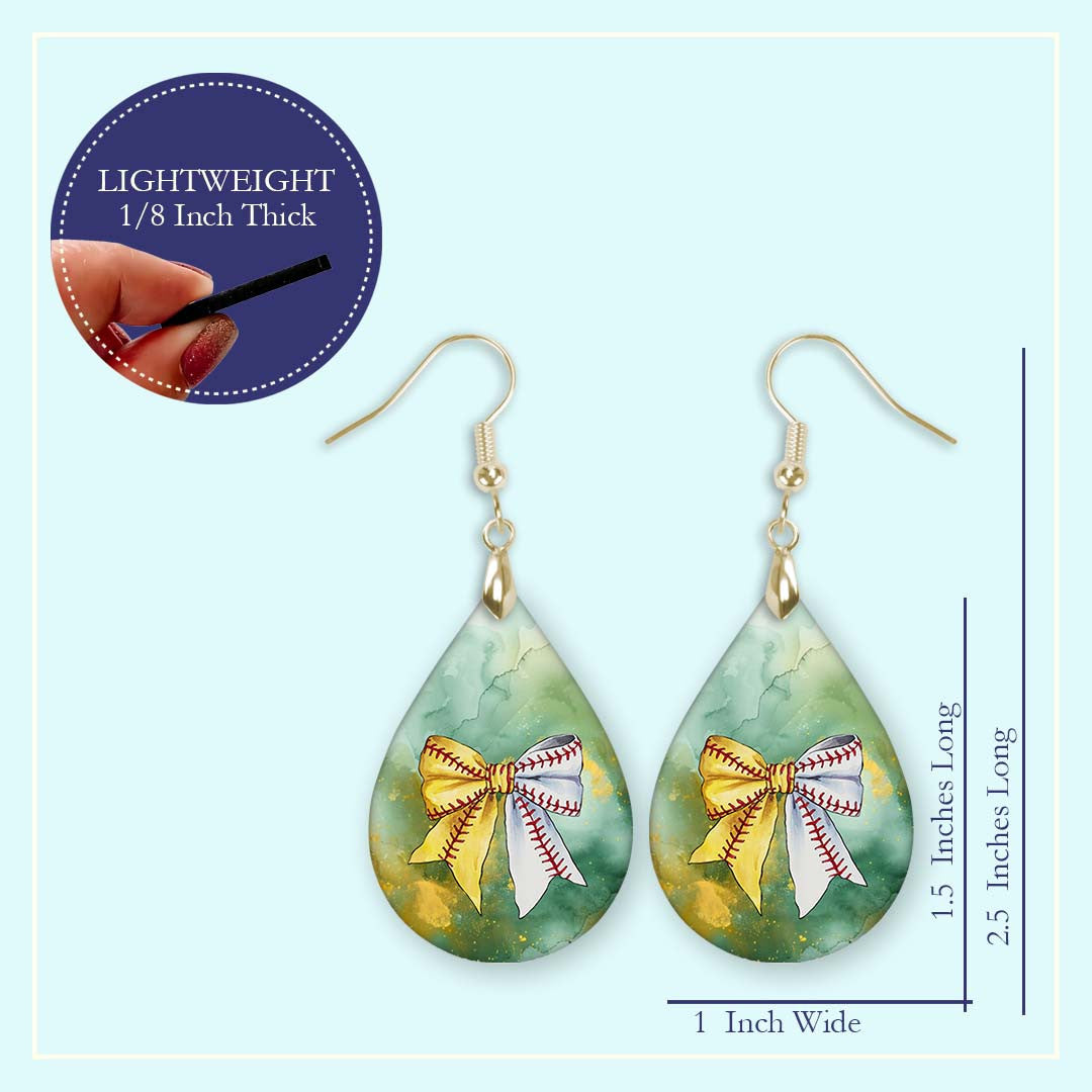 Softball Baseball Dangle Earrings Green Gold Boho Style