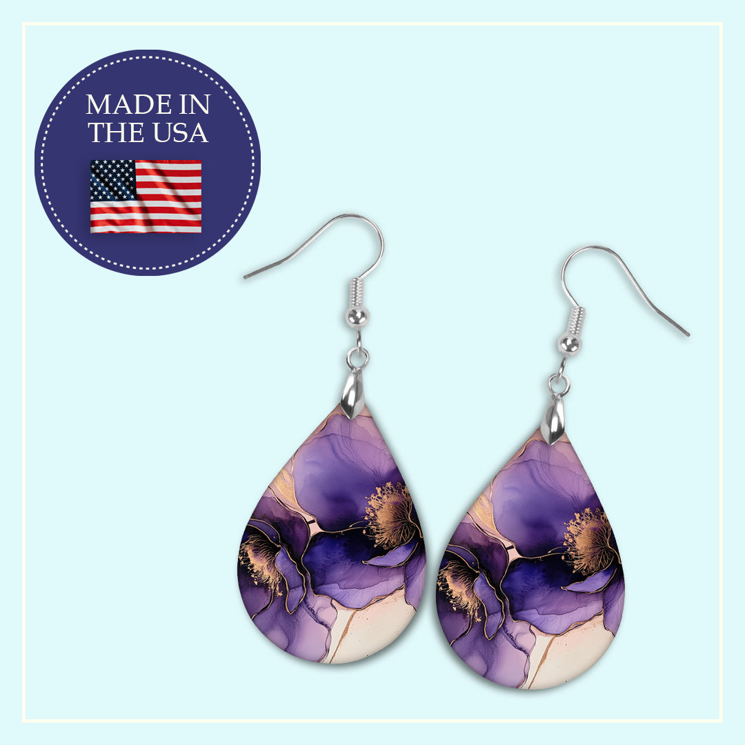 Purple Floral Teardrop Earrings – Statement Dangles