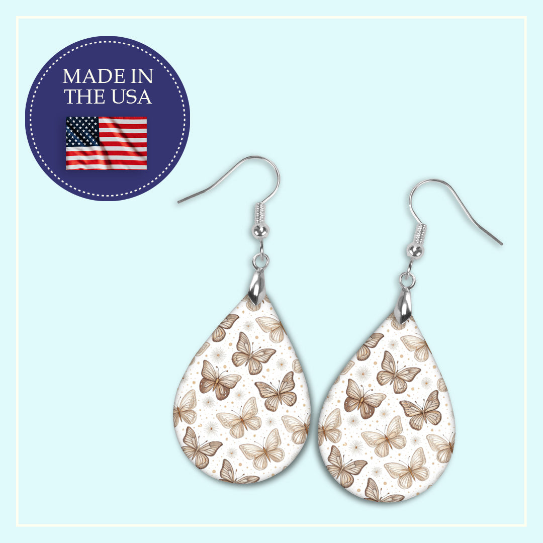 Beige Butterfly Teardrop Earrings – Neutral Nature