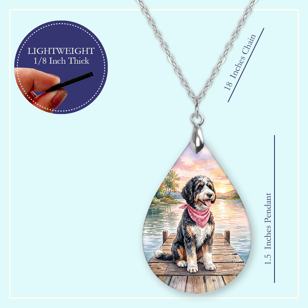 Bernedoodle Dog Mom Teardrop Earrings – Lake Scene