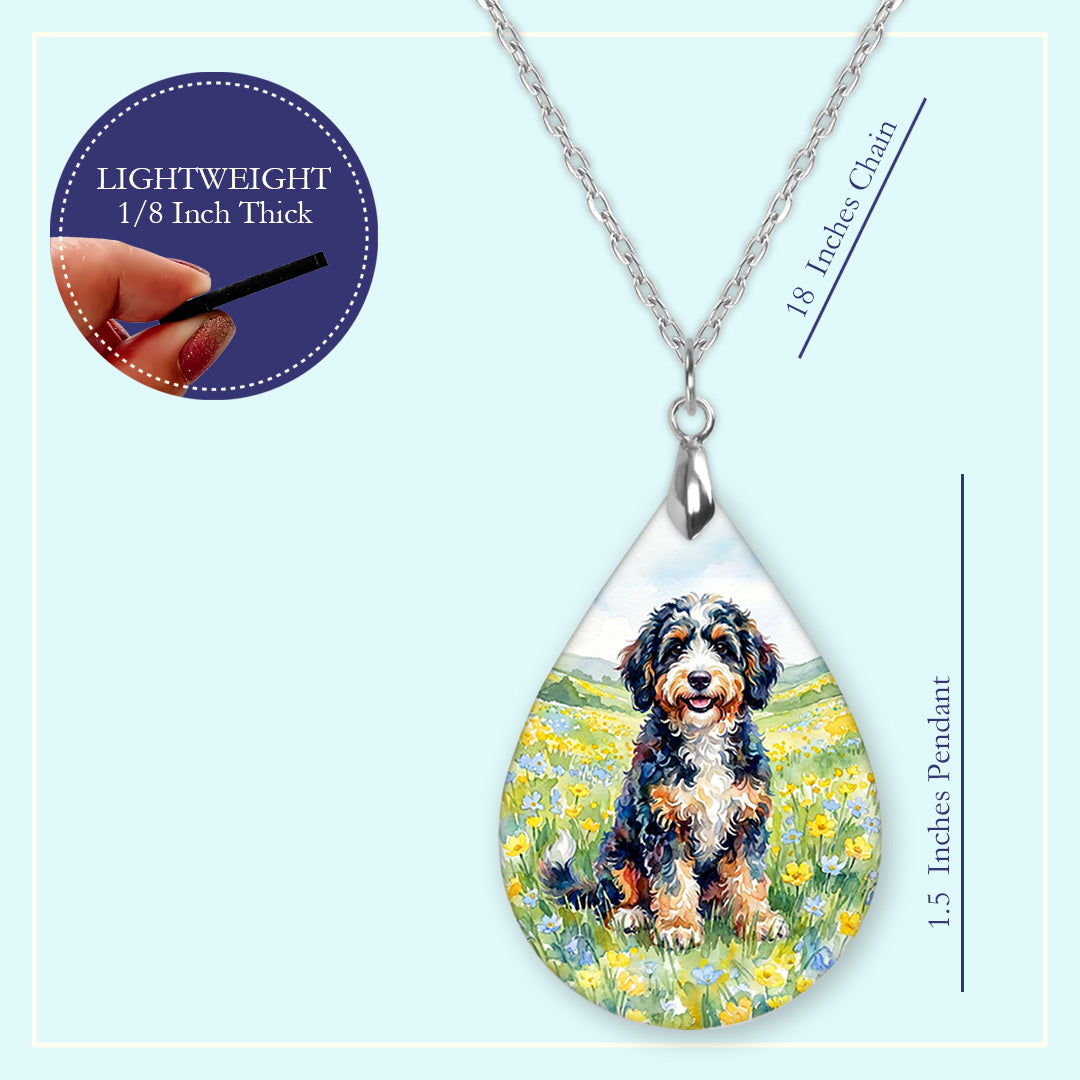 Bernedoodle Floral Earrings – Blue Yellow Wildflower