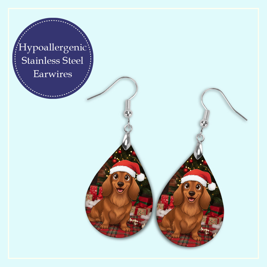 Dachshund Christmas Teardrop Earrings – Mini or Large Holiday Drops