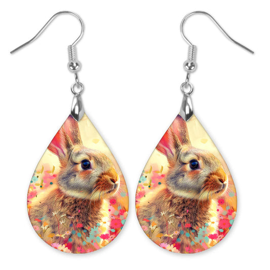 Rabbit Earrings Teardrop Dangle - Easter Bunny Jewelry