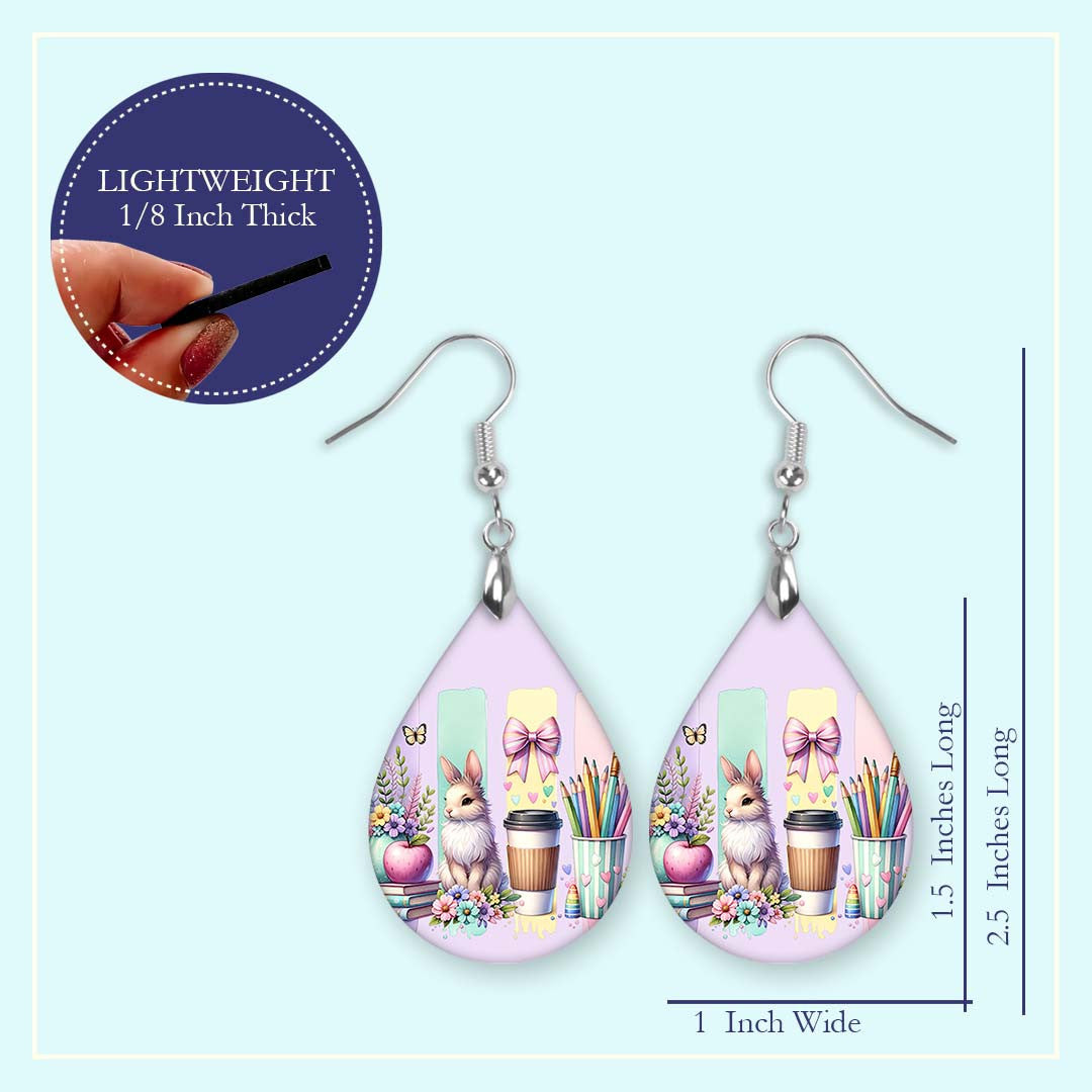 Easter Teacher Bunny Teardrop Earrings – Cute School Gift Handmade Jewelry
