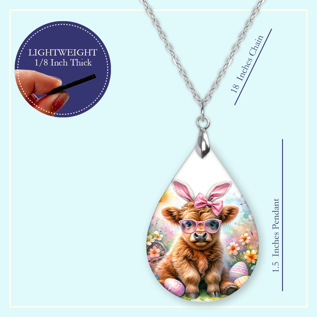 Easter Highland Cow Teardrop Earrings – Bunny Ear