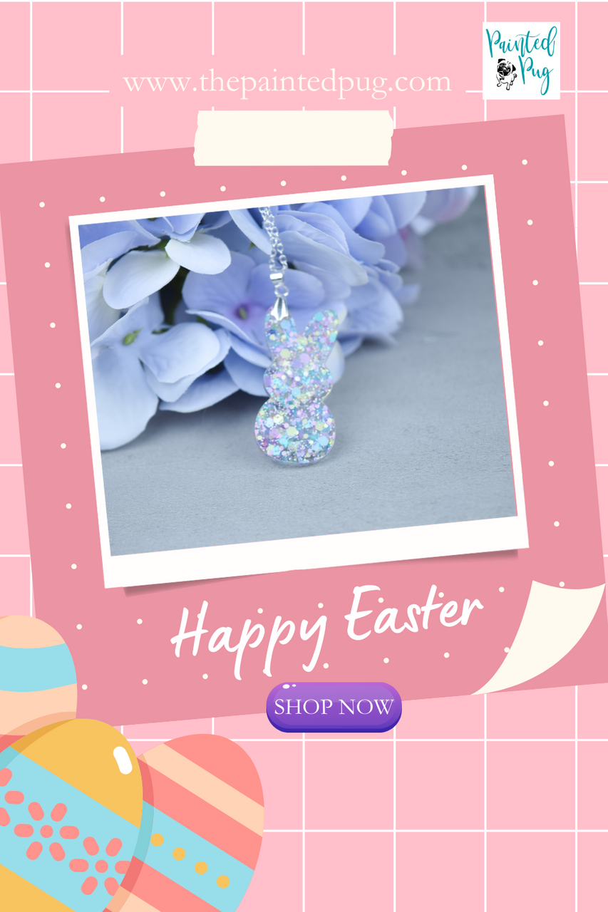 Easter Bunny Necklace, Purple Glitter Acrylic Bunny