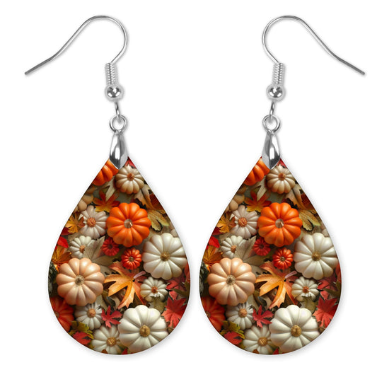 Fall Pumpkins Dangle Teardrop Earrings