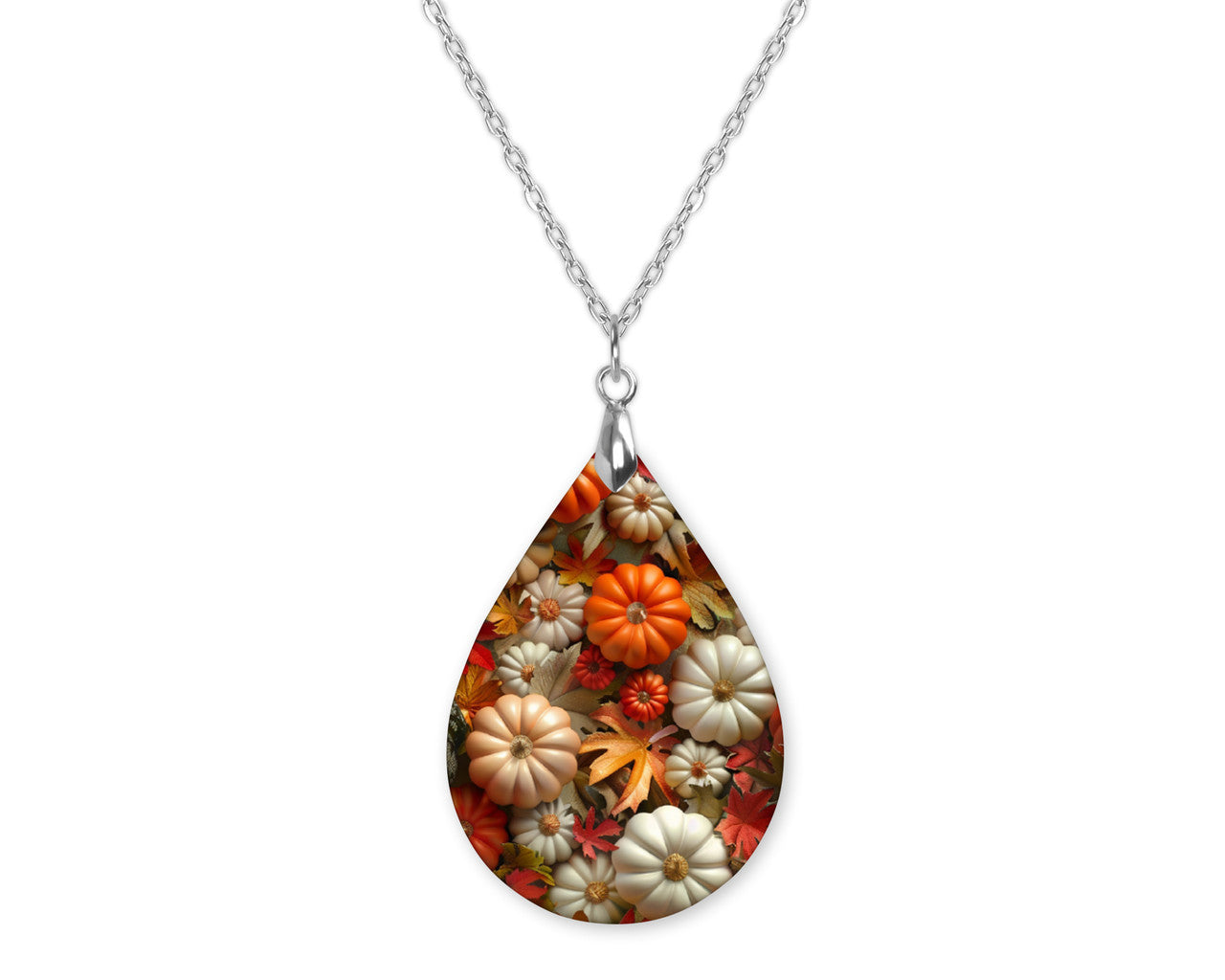 Fall Pumpkins Teardrop Shape Necklace