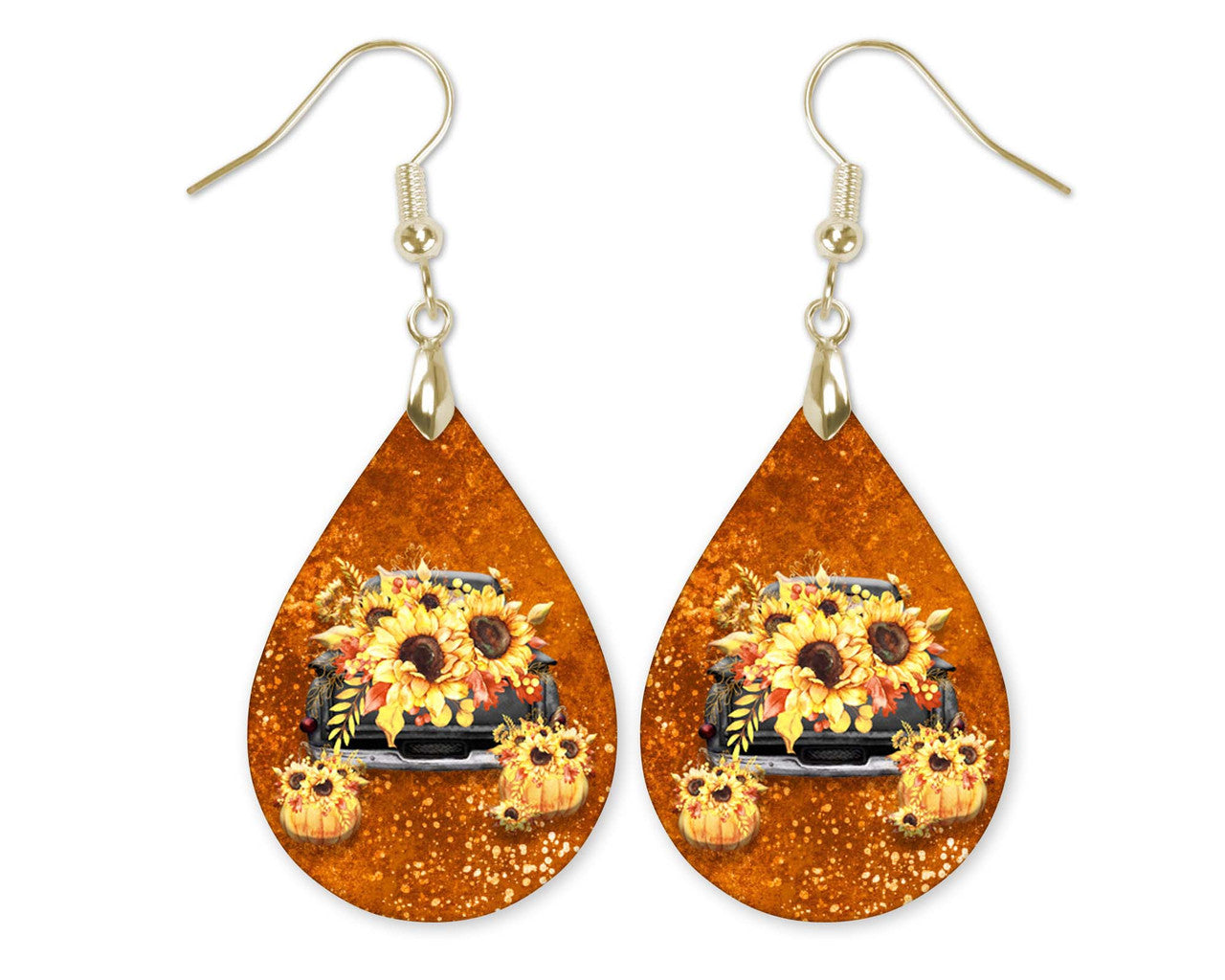 Fall Sunflower Pickup Truck Dangle Earrings for Women