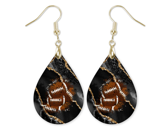 Black & Gold Football Gameday Teardrop Earrings