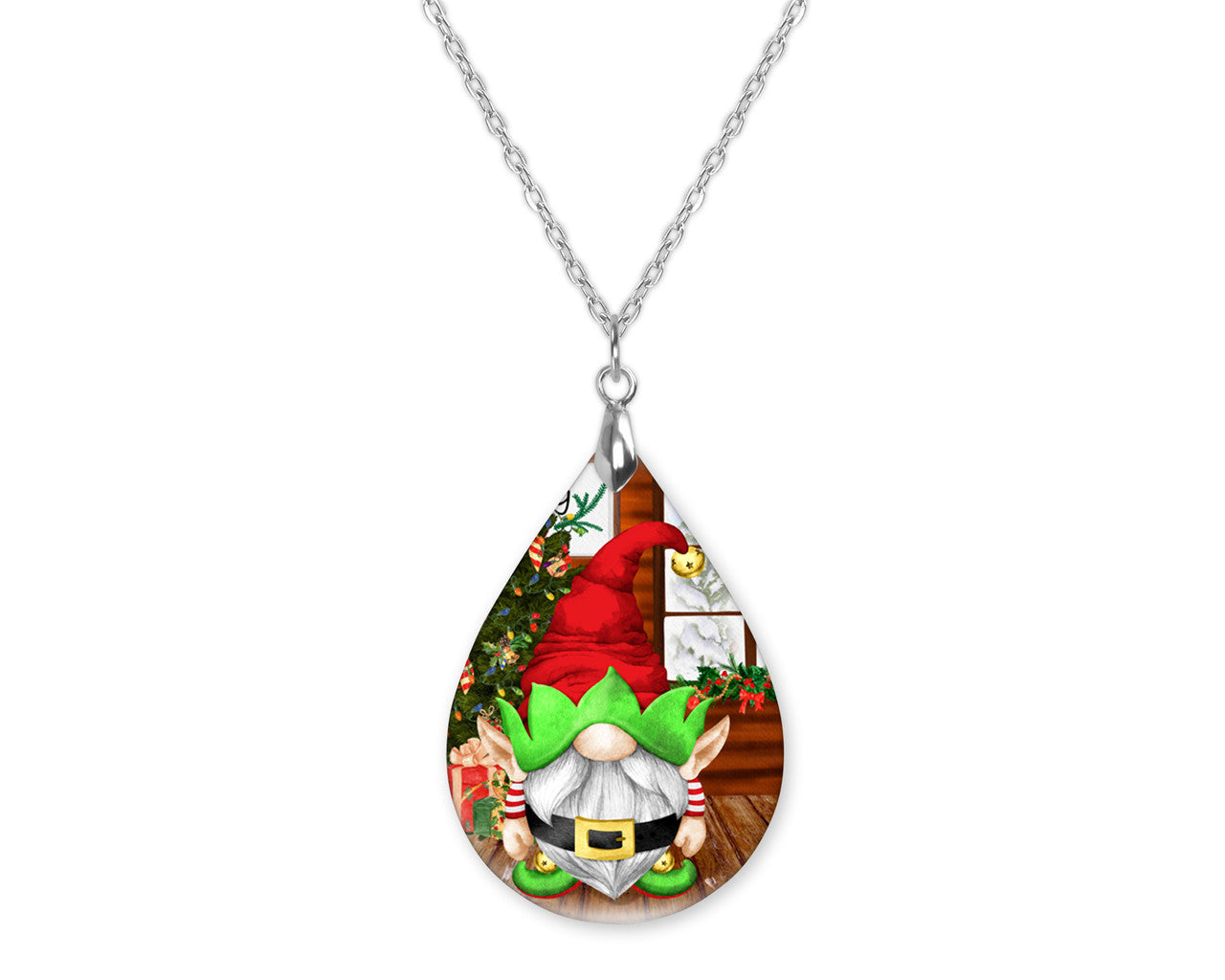 Gnome Elf Single Christmas Teardrop Shape Necklace