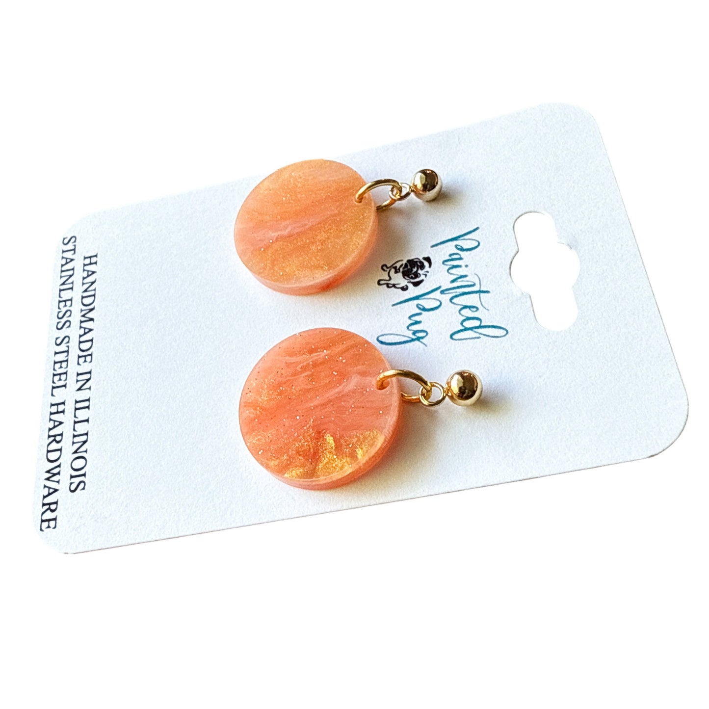 Peach Marble Circle Acrylic Earrings