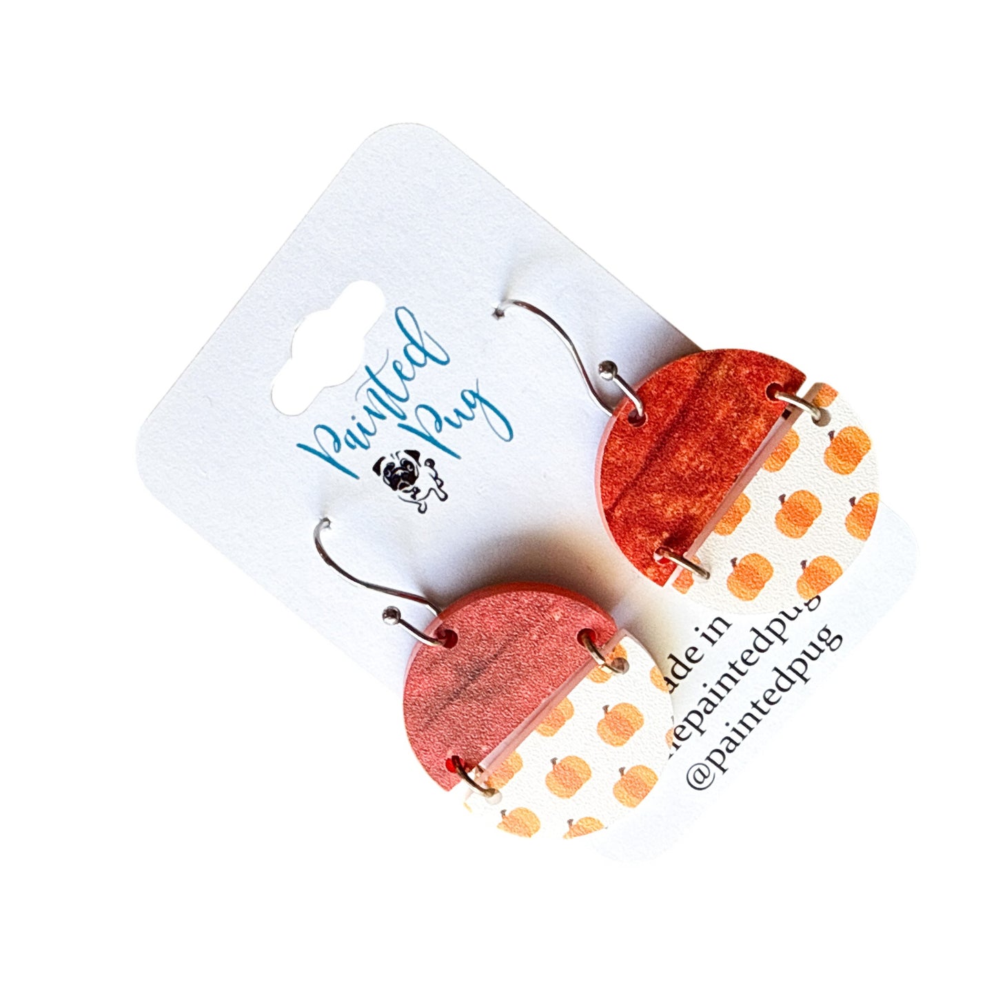 Pumpkin Print and Rust Half Circle Acrylic Earrings