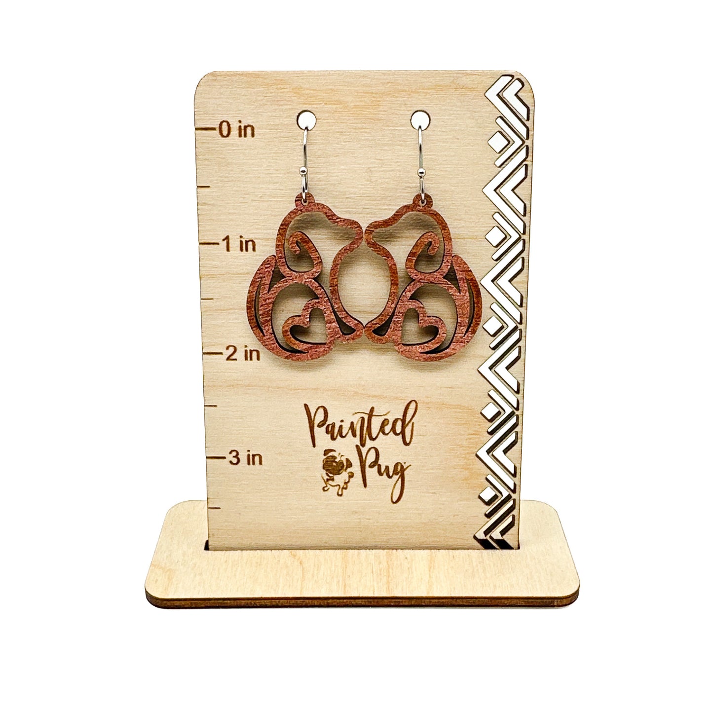 Heart Dog Cutout Earrings – Brown Wood