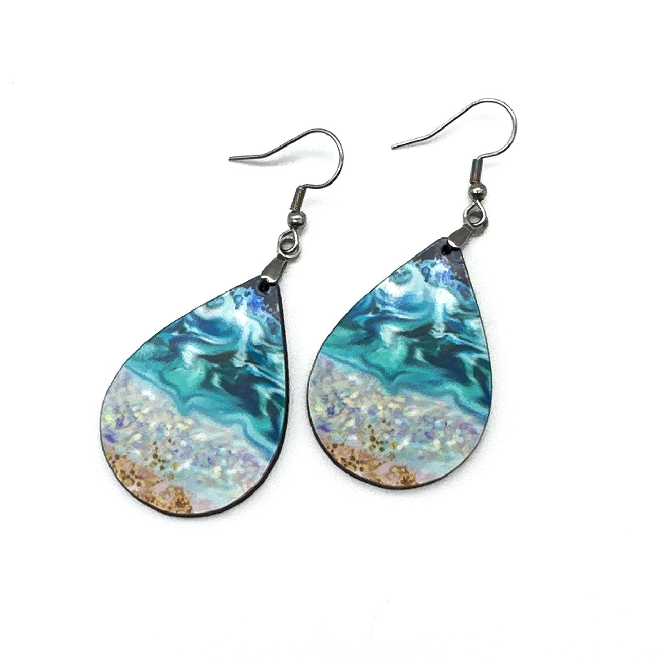 Beach Teardrop Earrings – Handmade Ocean Wave Earrings in Two Sizes