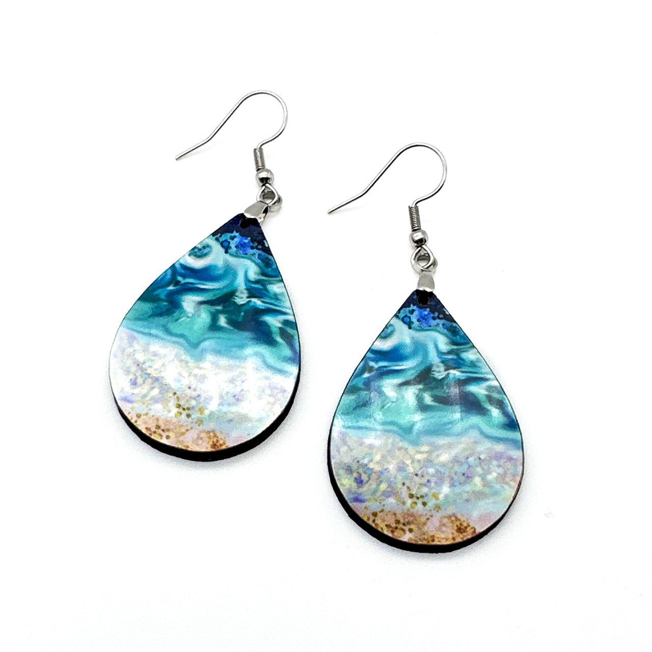 Beach Teardrop Earrings – Handmade Ocean Wave Earrings in Two Sizes