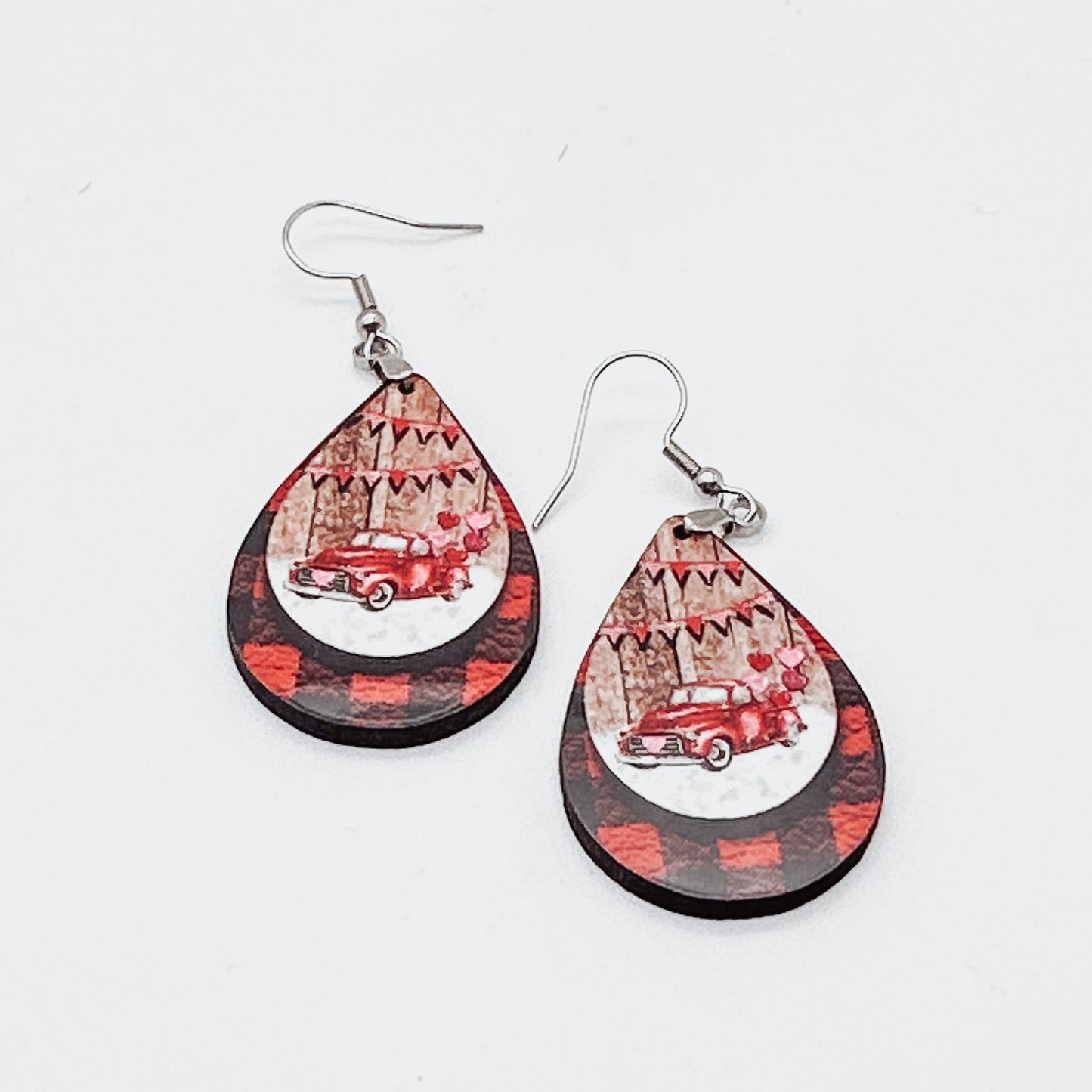 Valentine's Day Red Truck Teardrop Earrings