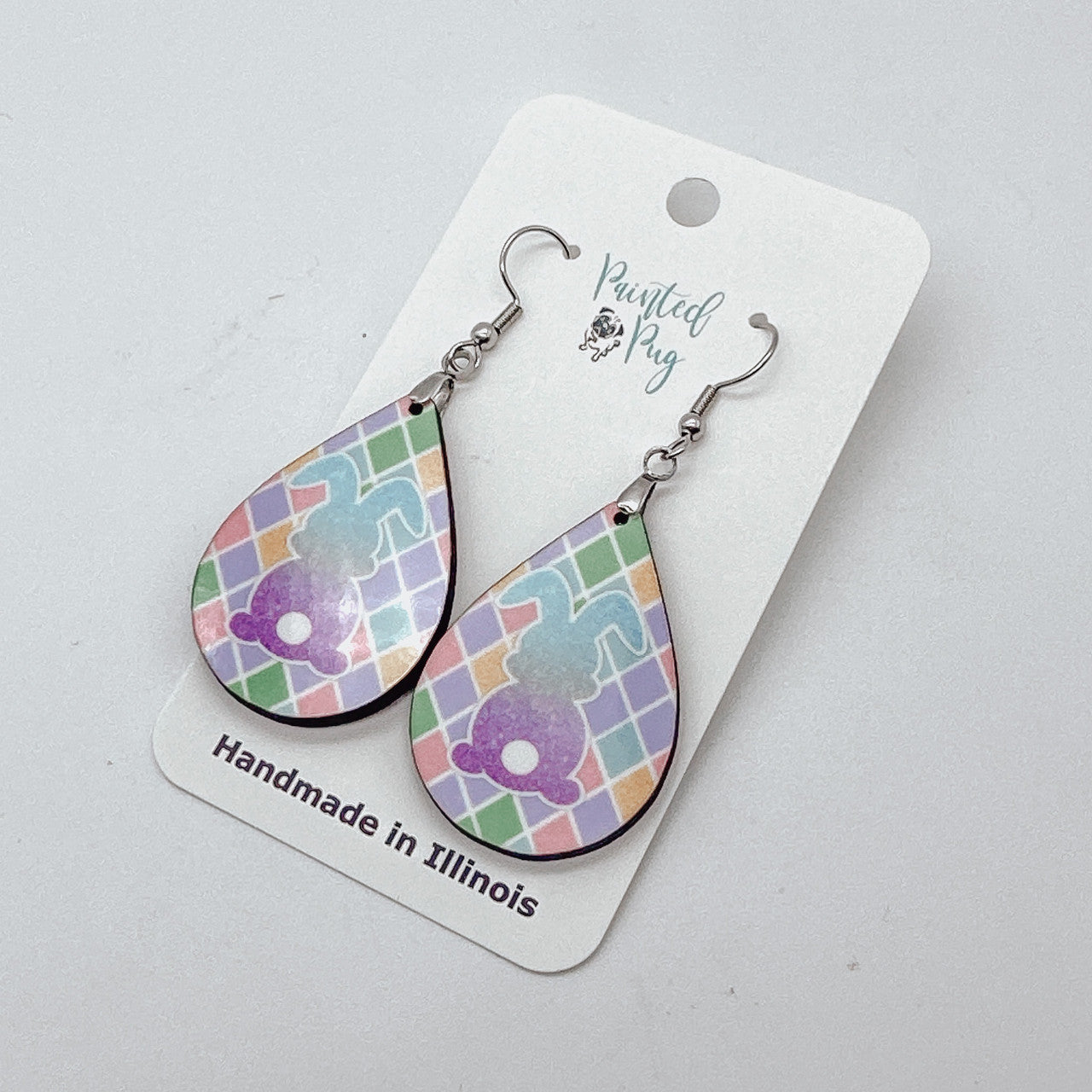 Pastel Bunny Teardrop Earrings - Harlequin Spring Easter Dangles