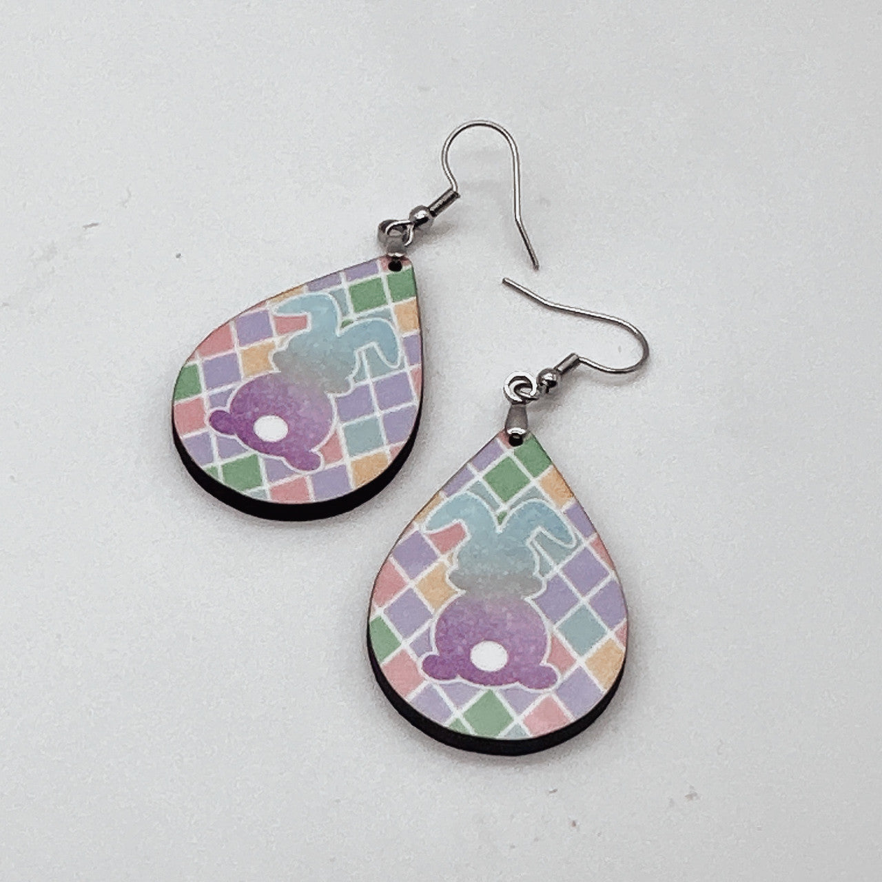 Pastel Bunny Teardrop Earrings - Harlequin Spring Easter Dangles