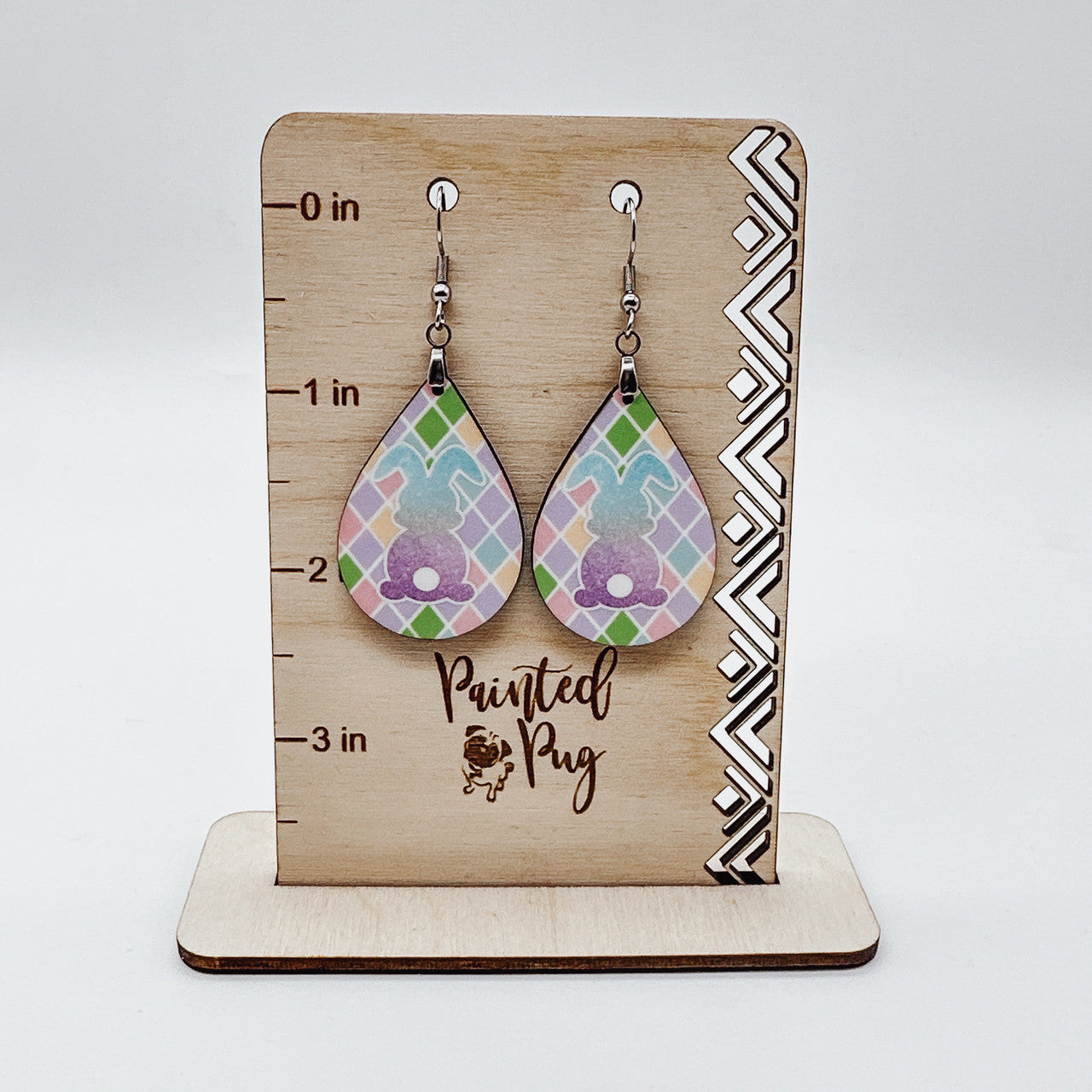 Pastel Bunny Teardrop Earrings - Harlequin Spring Easter Dangles
