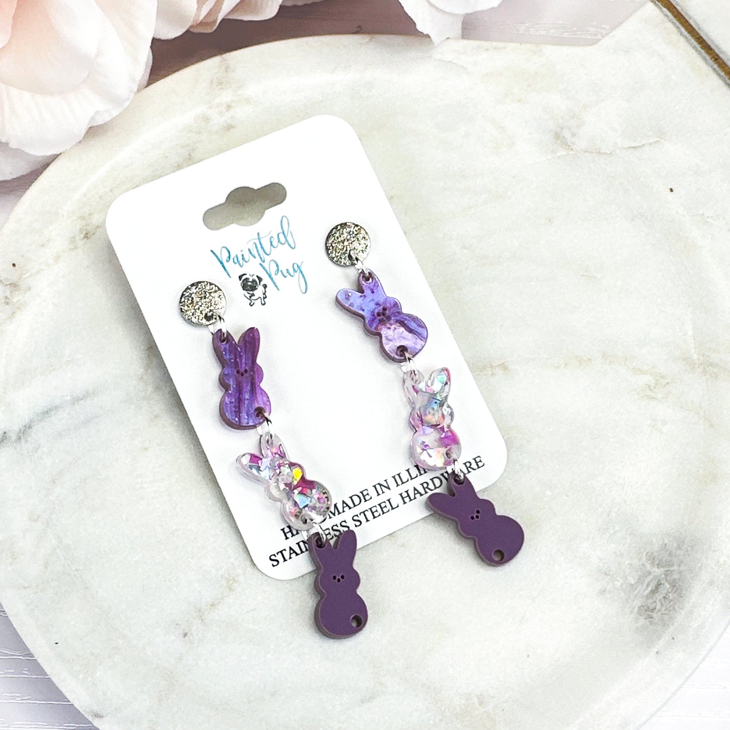 Purple Bunny Dangle Earrings – Glitter Easter