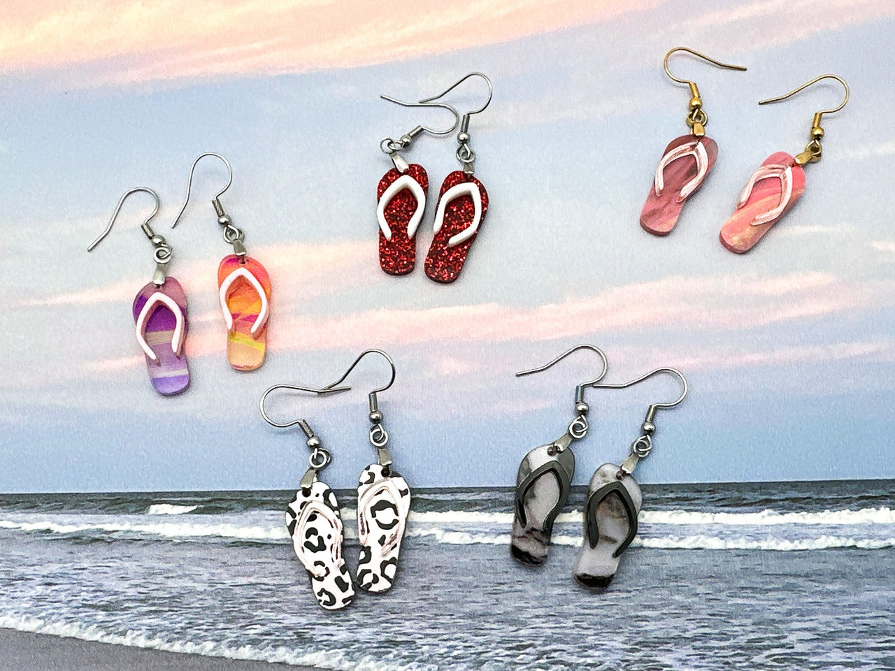 Pink Purple Acrylic Flip Flop Earrings for Summer
