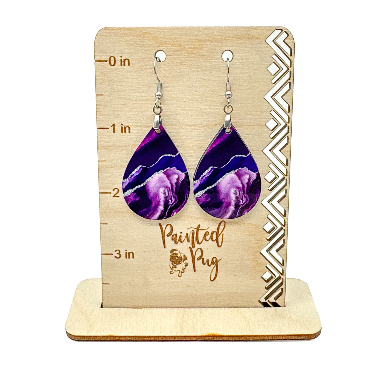 Purple & Silver Teardrop Earrings – Handmade Marbled Statement Earrings