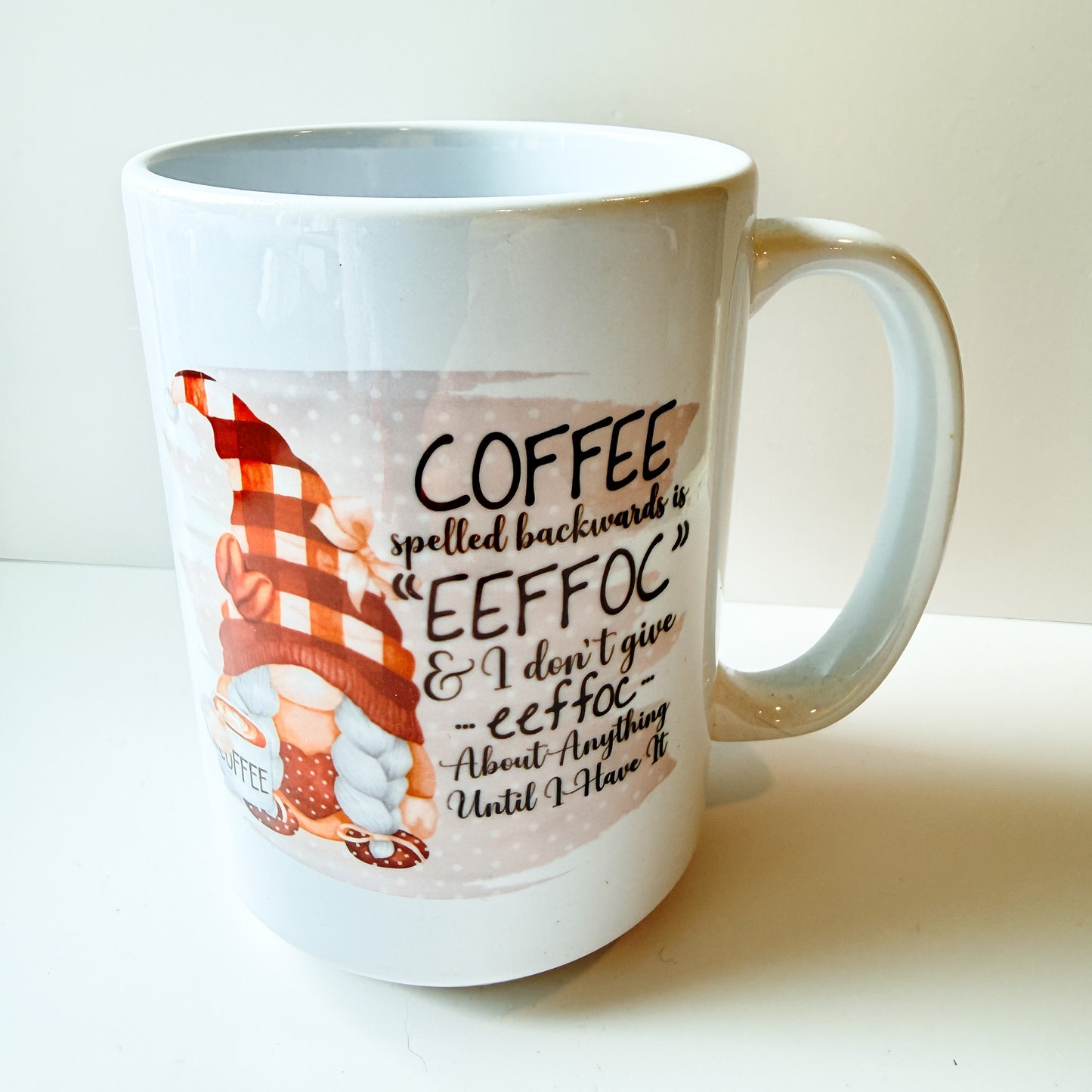 Coffee Spelled Backwards Is Eeffoc Gnome Ceramic Mug – 15 oz and 12 oz