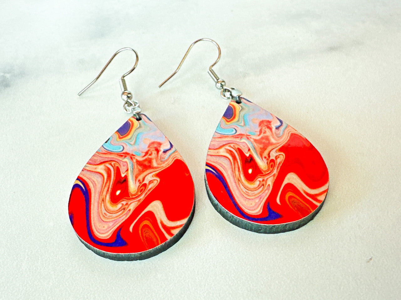 Red Swirl Aesthetic Boho Teardrop Earrings