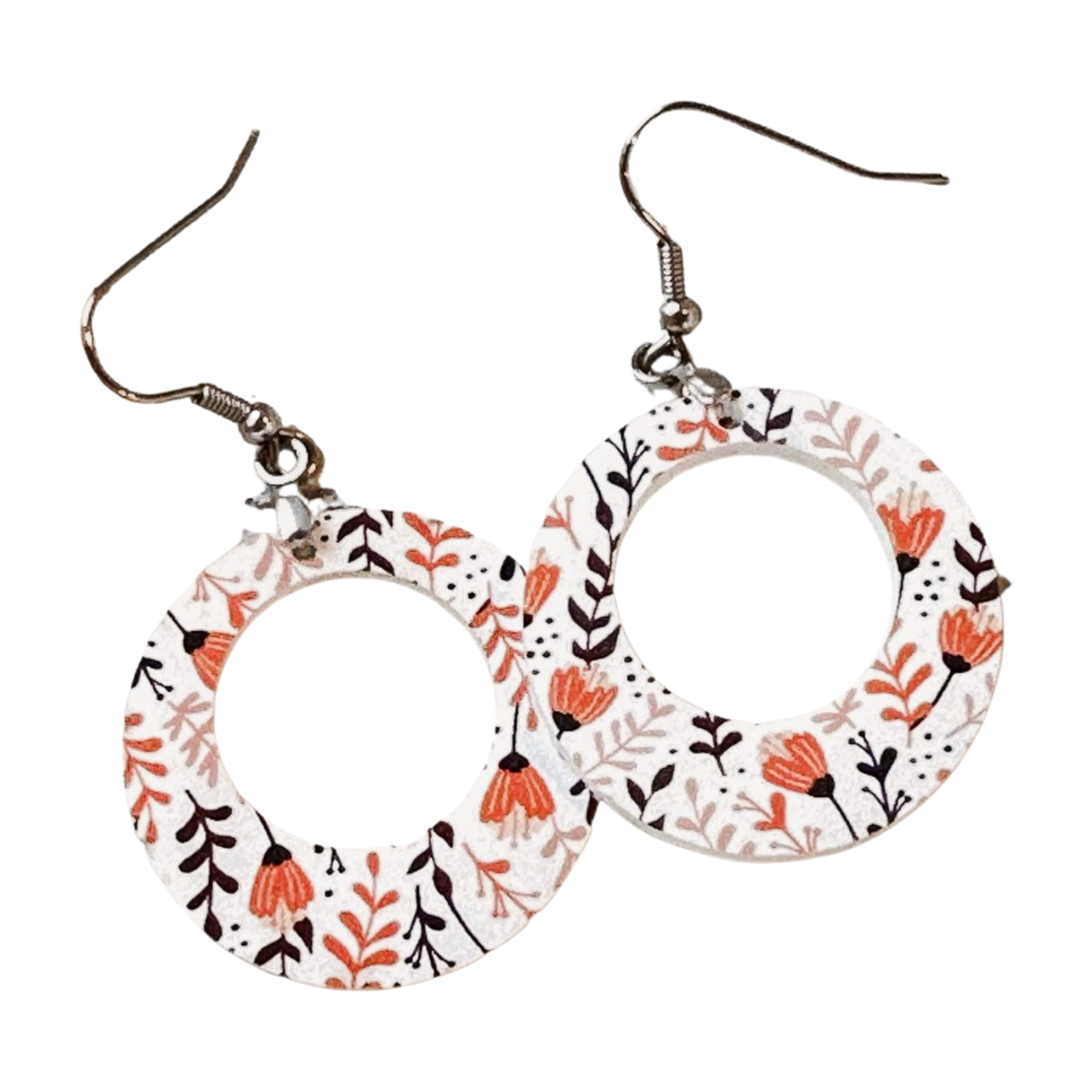 Fall Floral Hoop Earrings – Lightweight Acrylic Circle Dangles for Autumn