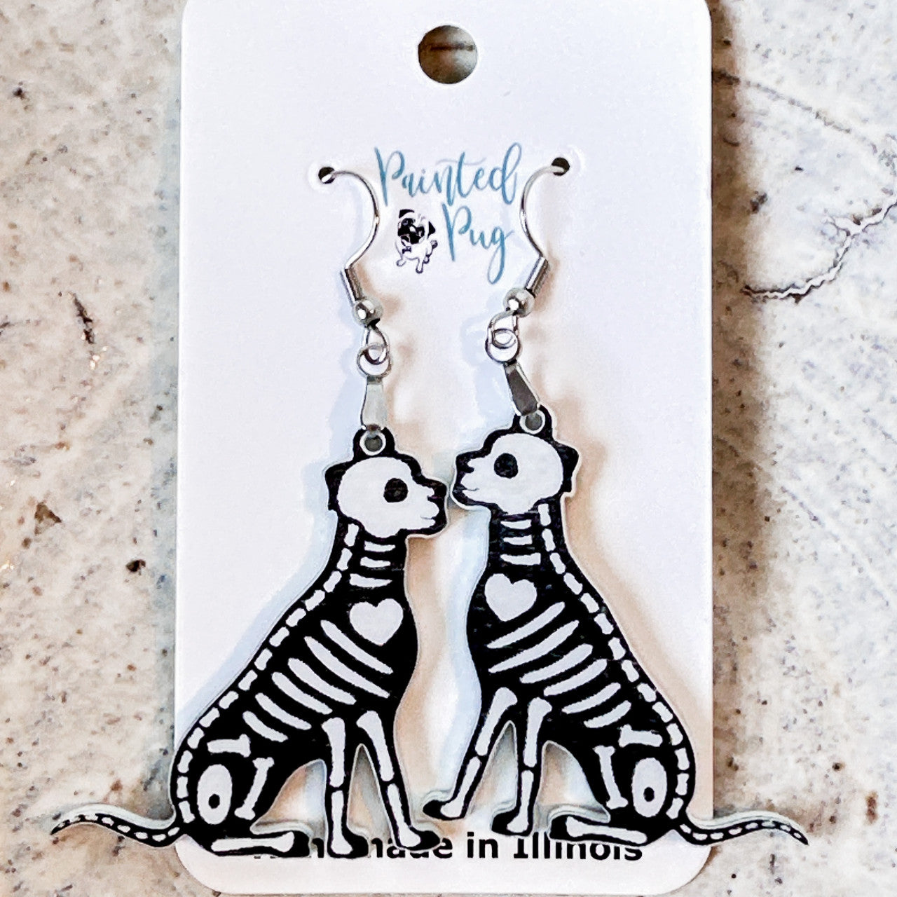 Dog Skeleton Halloween Dangle Earrings for Women
