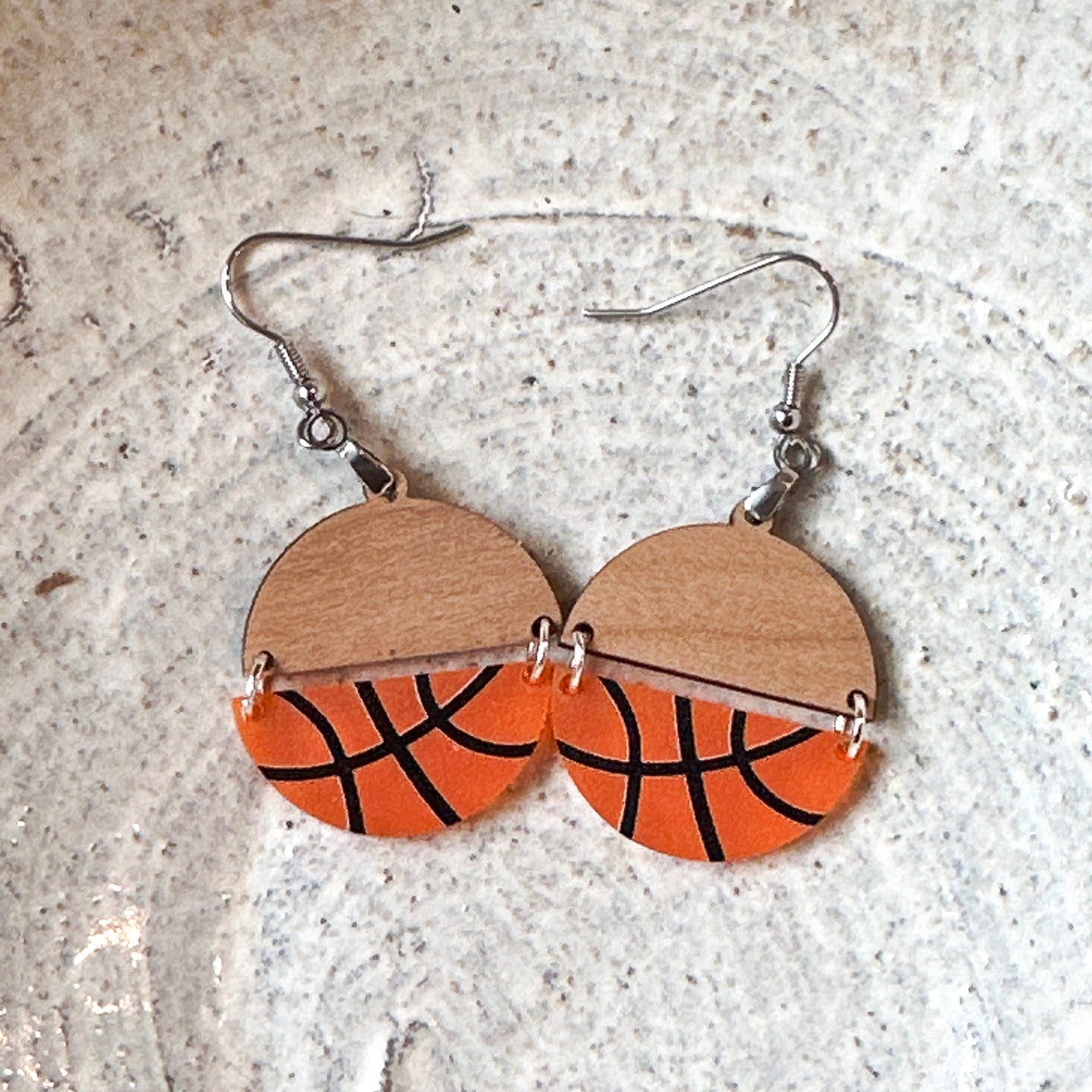 Basketball Dangle Earrings – Wood and Acrylic