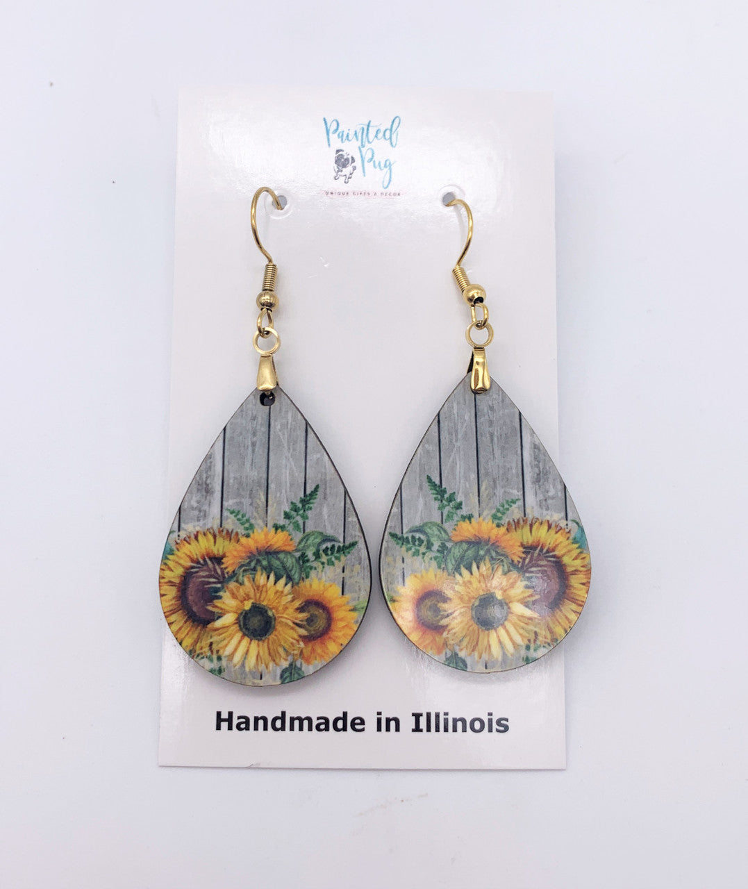 Sunflower Barn Wood Earrings Teardrop Dangle Earrings