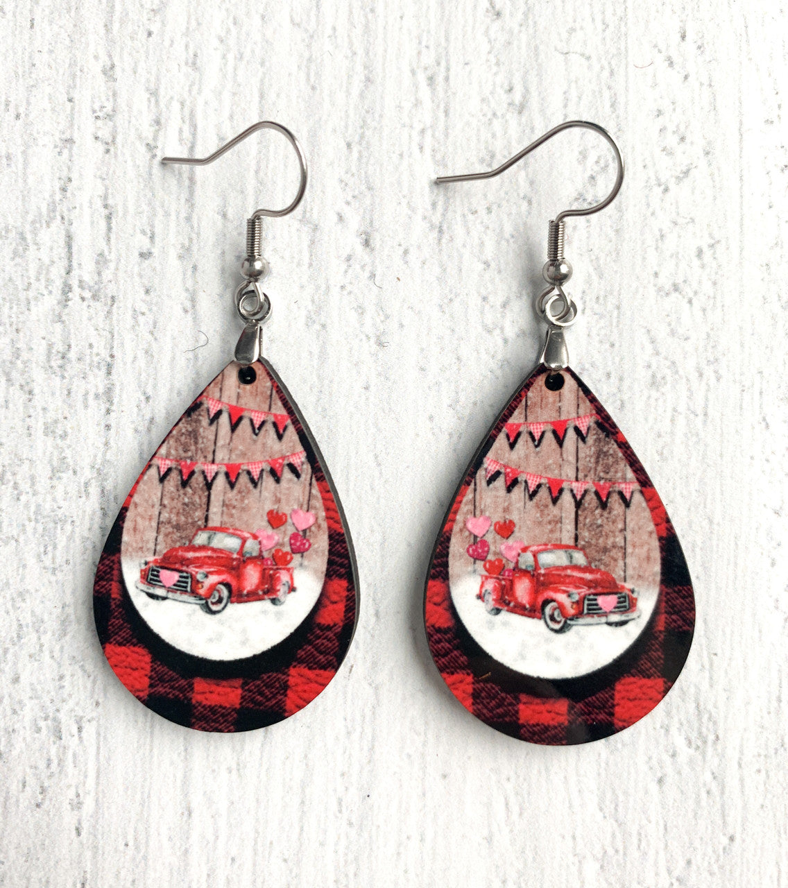 Valentine's Day Earrings Red Truck Teardrop Earrings