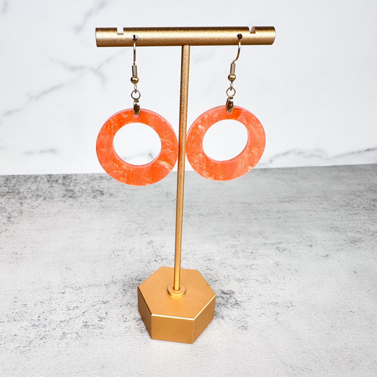 Shimmery Peach Orange Fall Acrylic Round Earrings