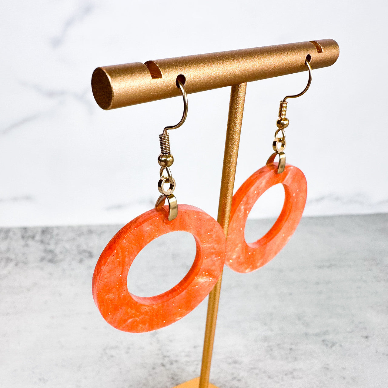 Shimmery Peach Orange Fall Acrylic Round Earrings