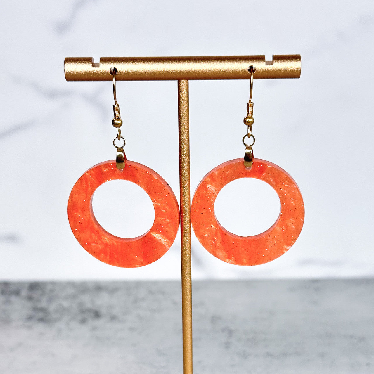 Shimmery Peach Orange Fall Acrylic Round Earrings