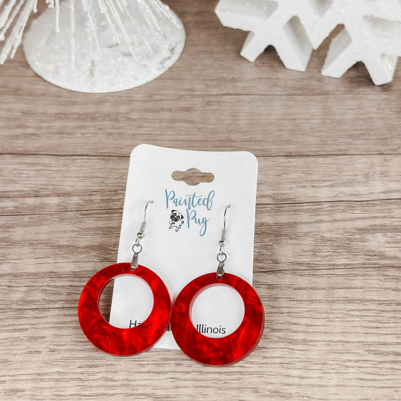 Red Marble Acrylic Round Earrings – Bold Statement Jewelry