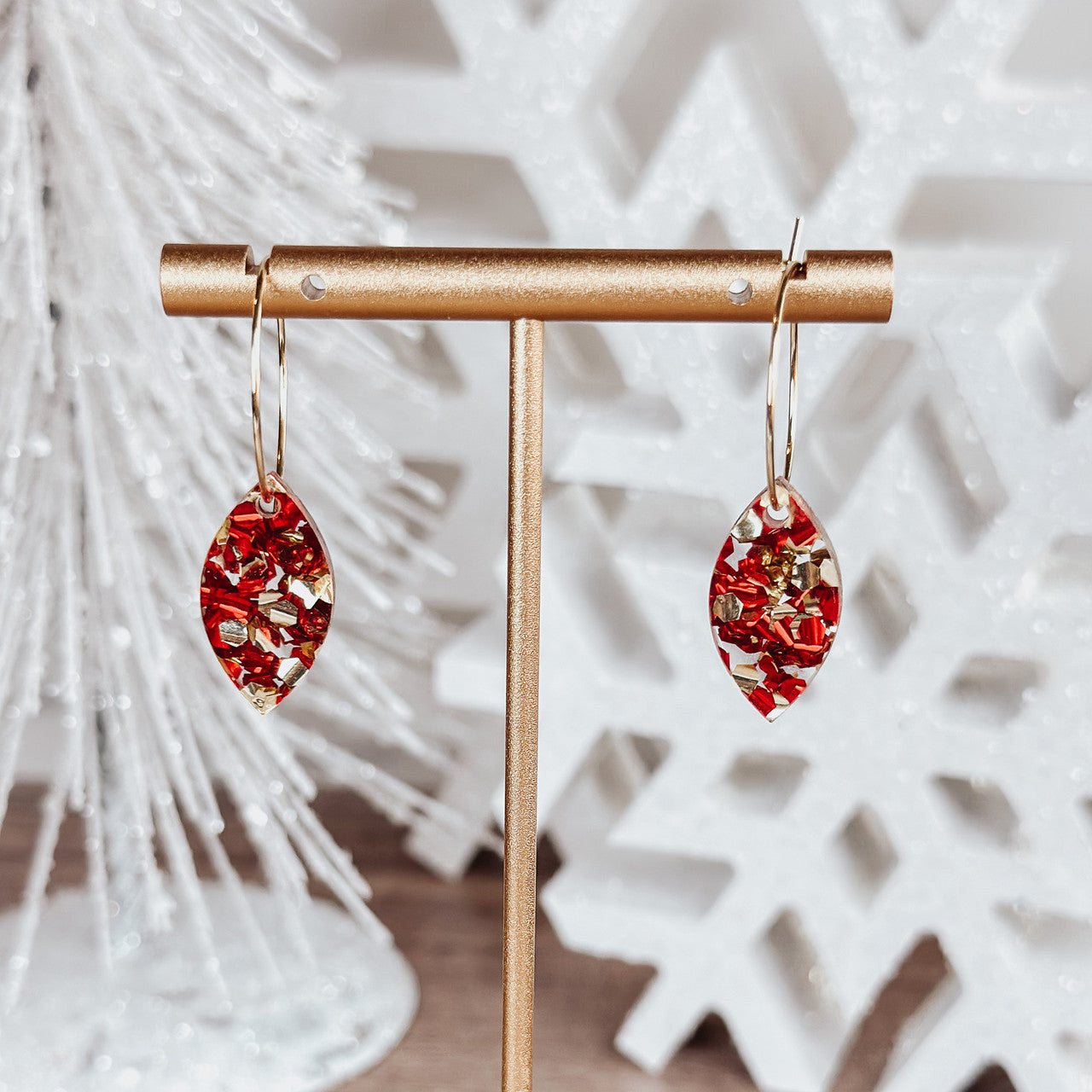 Red & Gold Glitter Drop Hoop Earrings – Sparkling Small Hoops