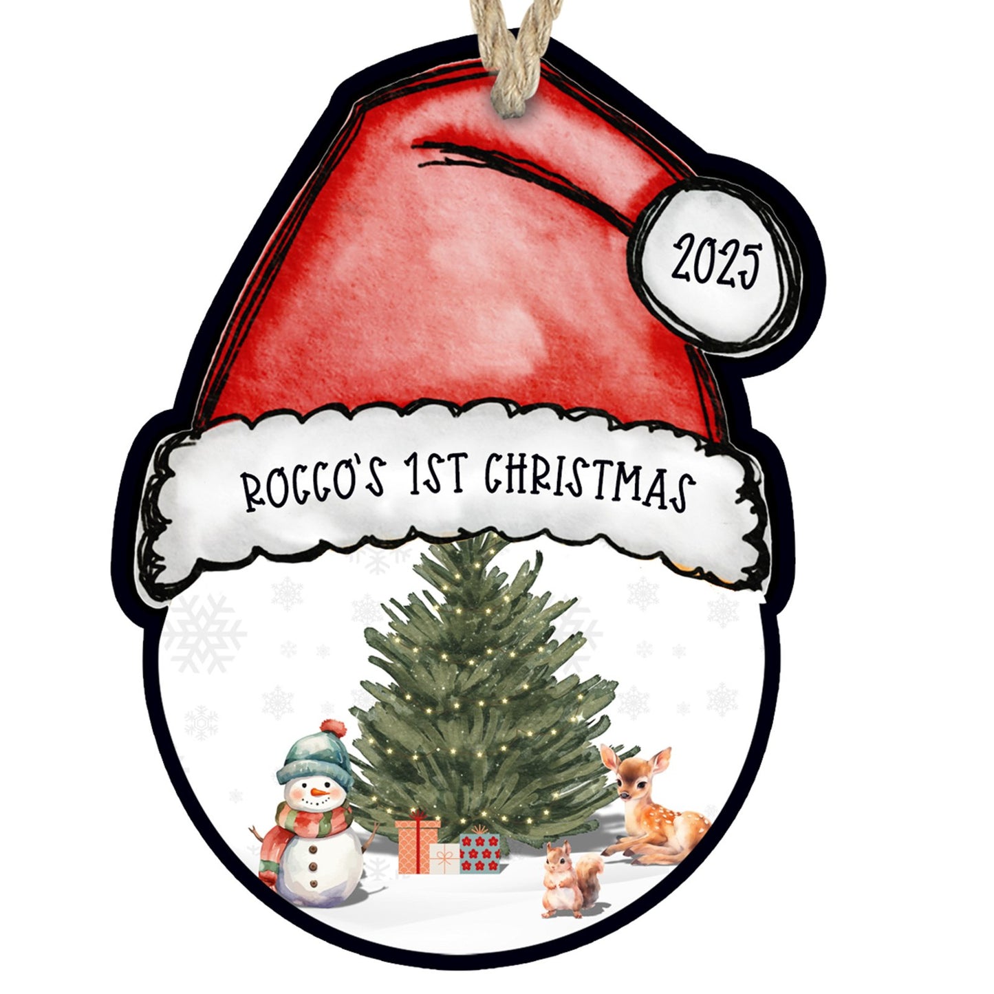 Personalized baby's first Christmas Santa hat shaped ornament