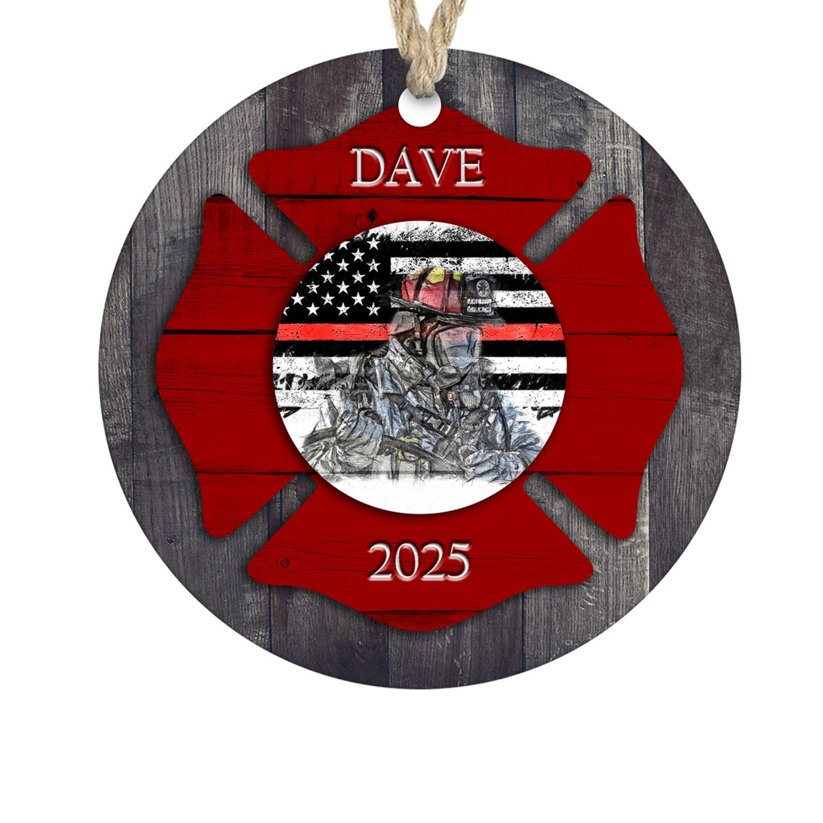 Personalized firefighter thin red line Christmas ornament