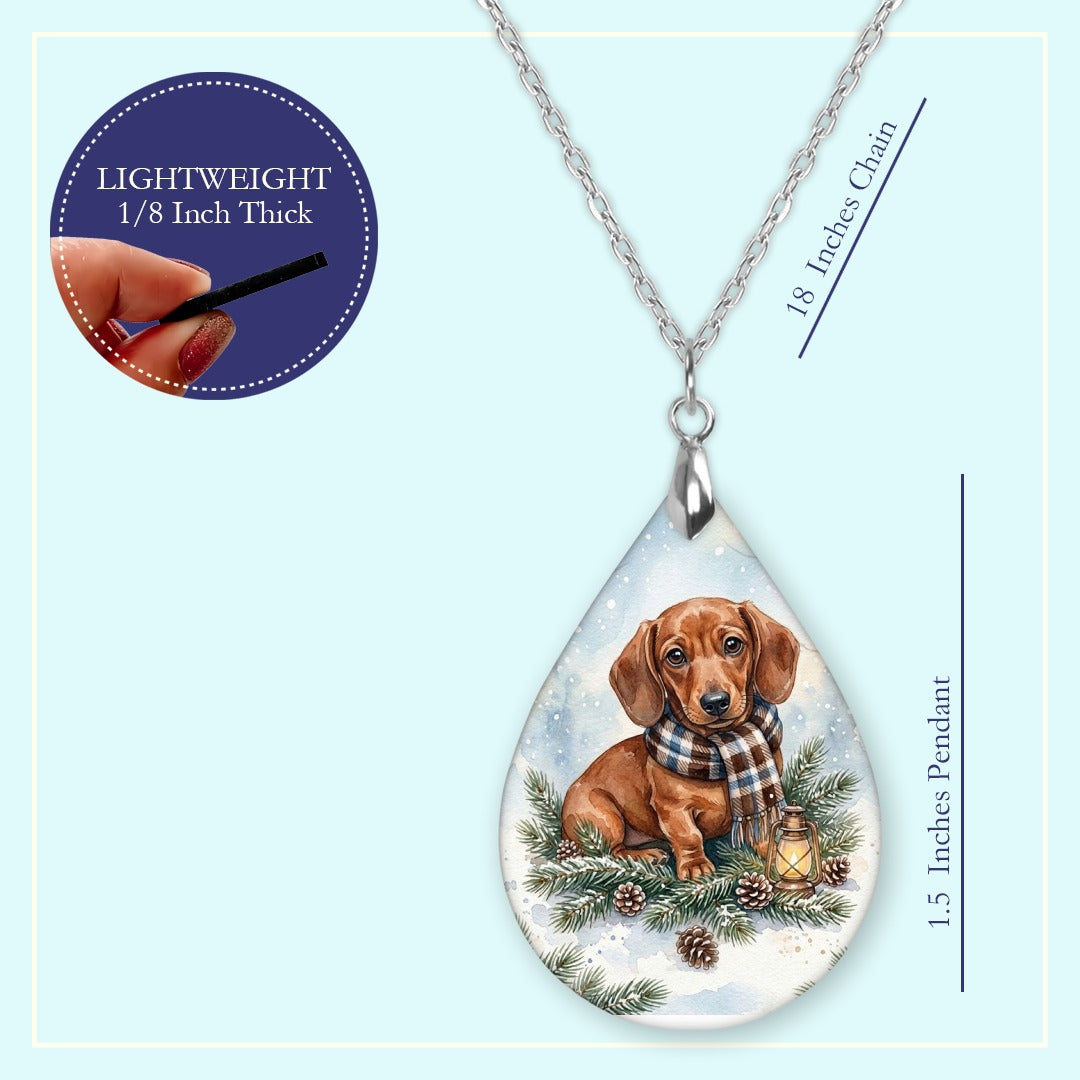 18 inch chain length guide for the Dachshund Winter Woodland teardrop pendant necklace