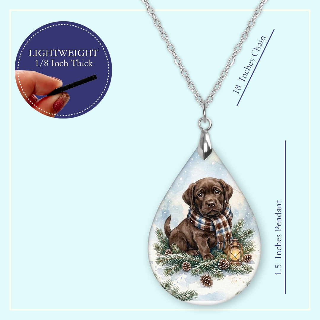 18 inch chain length guide for the Chocolate Lab Winter Woodland teardrop pendant necklace