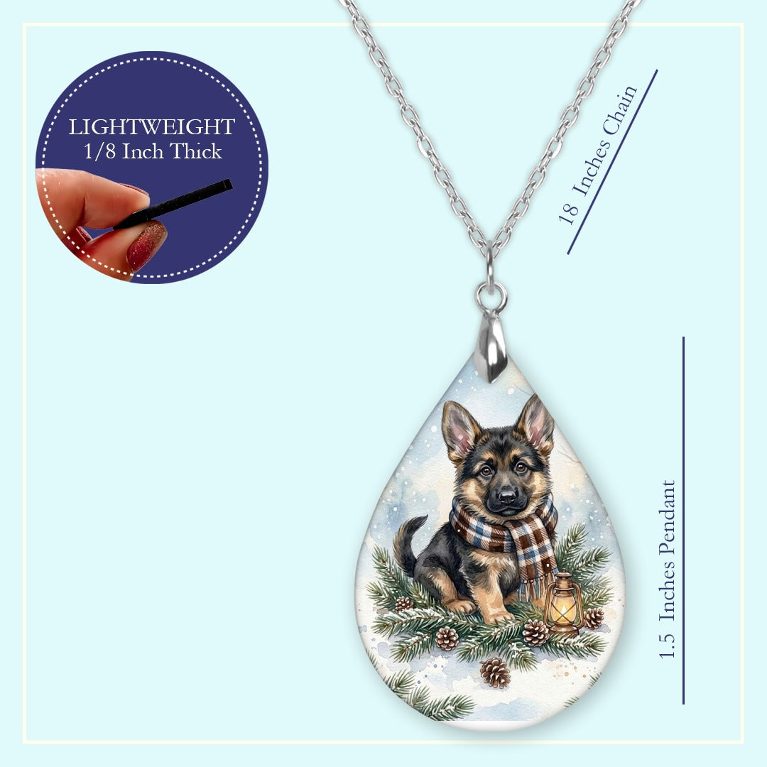 18 inch chain length guide for the German Shepherd Winter Woodland teardrop pendant necklace