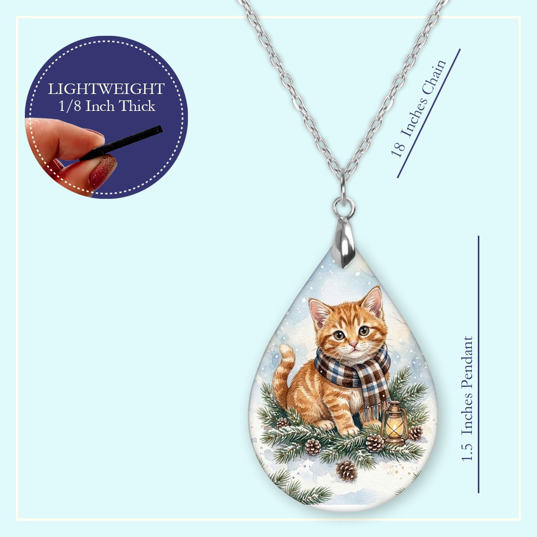 18 inch chain length guide for the Tabby Cat Winter Woodland teardrop pendant necklace
